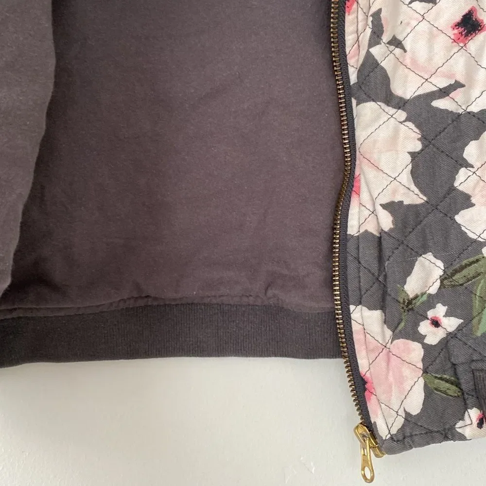 OshKosh Girl's B'gosh Floral Puffer Jacket Sz 10/12 Dark Gray, Pink, Green
